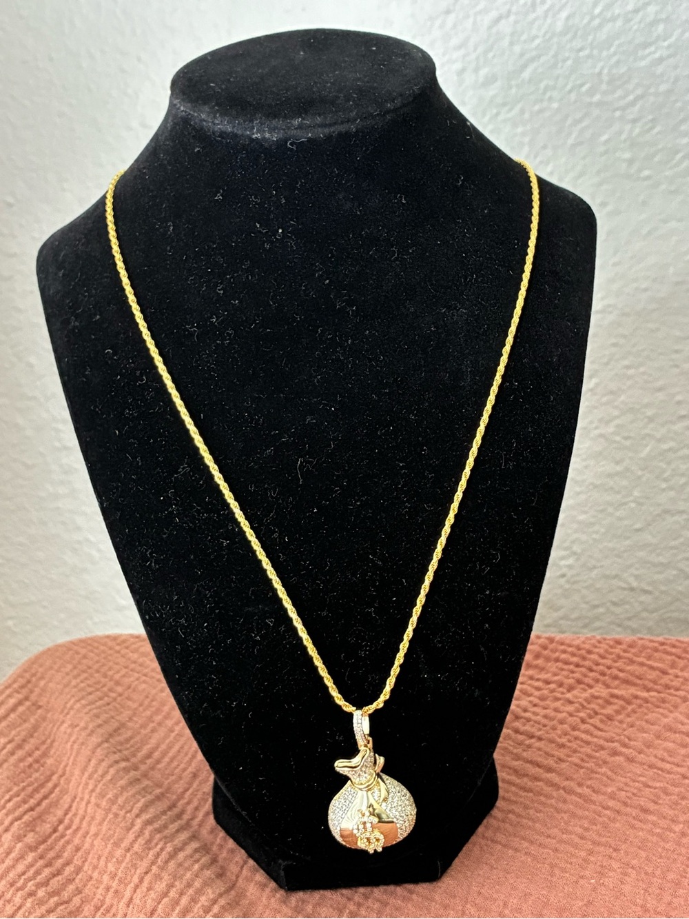 925 Sterling Silver money Pendant with Gold Tone Rope Chain